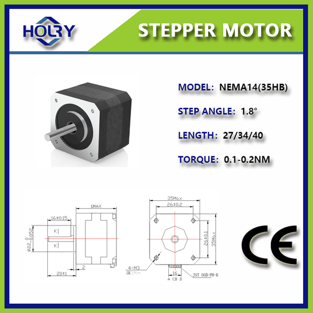 NEMA 14 35 × 35mm 0,68 A 1,8 ° 0,6nm motor stepper hibrida