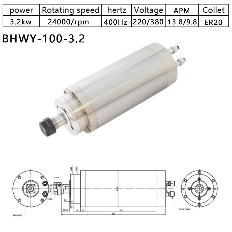 CNC Spindle Motor for Wood Metal Water Cooled 0.8kw/1.5kw/2.2kw/3.2kw/3.7kw/5.5kw/7.5kw 220V/380v Round High Quality Spindle Motor