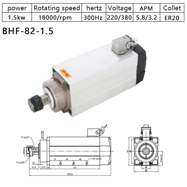 Ahşap Metal Frezeleme i&ccedil;in CNC Mil Motoru Hava Soğutmalı 1.5kw 220V 24000RPM Y&uuml;ksek Kaliteli Mil Motoru 