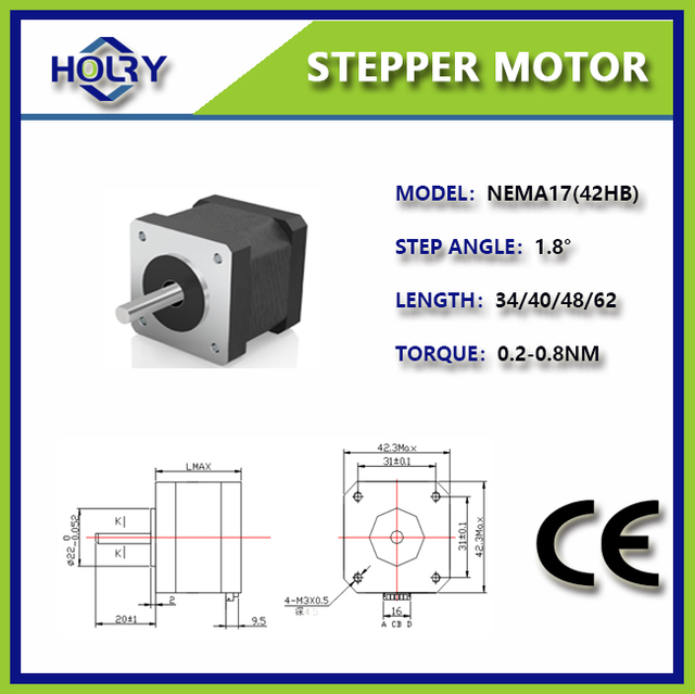 NEMA 17 42 × 42mm 1,5 A 1,8 ° 0,9 ° 2.4N.CM Motor Stepper Hibrida Untuk Sensor Tinggi