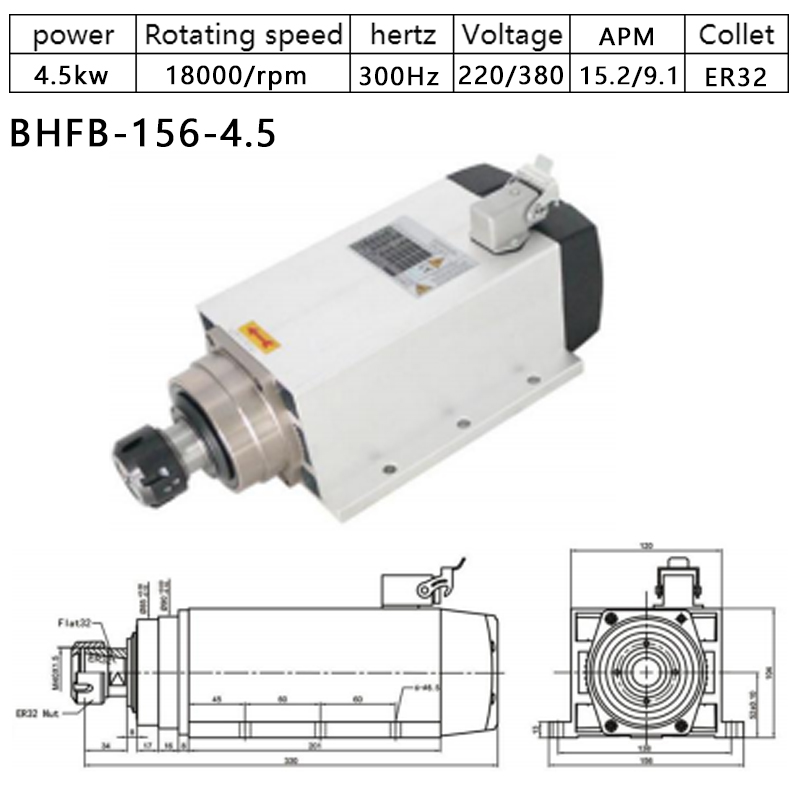 HOLRY CNC Spindle Motor for Wood Metal Air Cooled 4.5kw 220V High Quality Spindle Motor