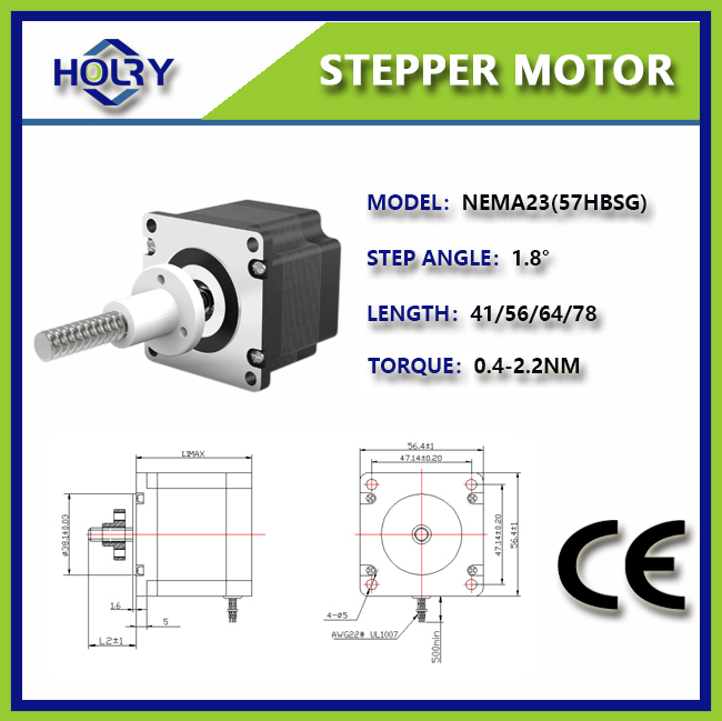 Holry NEMA 23 Stepper Motor Lead Screw Linear Actuator: External Tr8 57mmx56mm Bipolar 2 Phase 1.8 Degree 3 A/Phase
