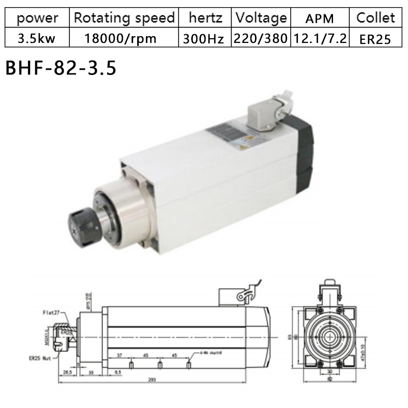 HOLRY CNC Spindle Motor for Wood Metal Air Cooled 3.5kw 220V High Quality Spindle Motor