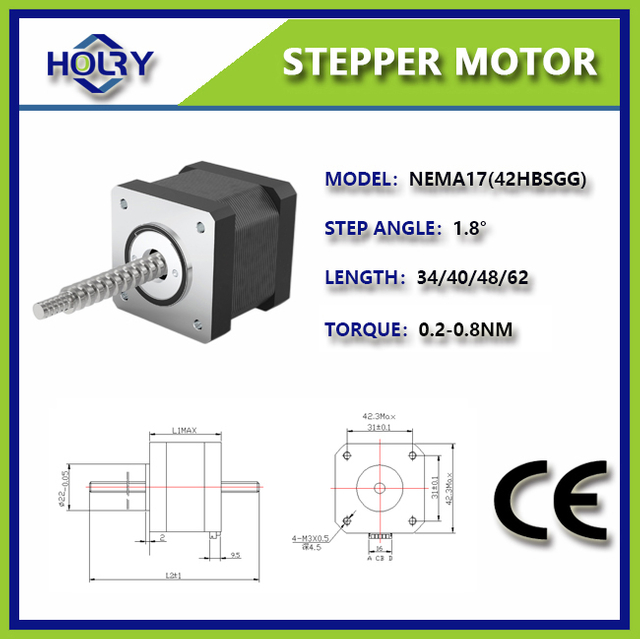 NEMA no cautivo 17 TR8 Tornillo de plomo TR8 Motor paso a paso: 42mmx62mm bipolar 200 Pasos/Rev 1,8 grado 2 A/Fase .